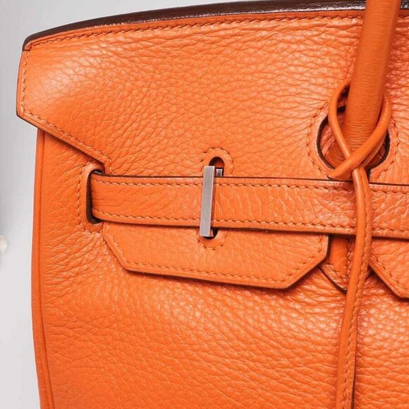 Hermes 35cm Orange Clemence Leather Palladium Plated Birkin Bag - Picture 9 of 12